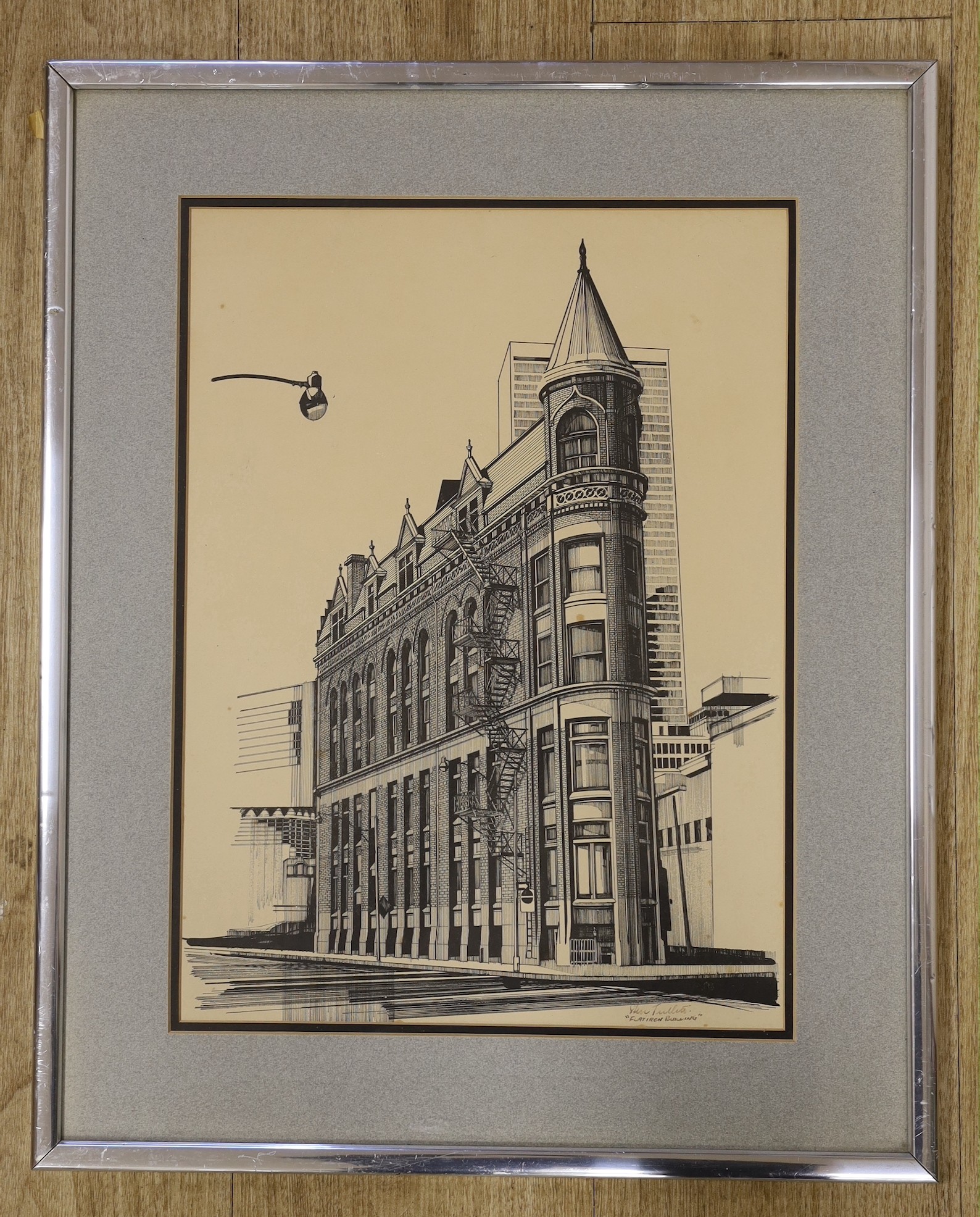 S. Tullett, architectural print, 'Flat Iron Building, New York', signed in ink, 41 x 30cm